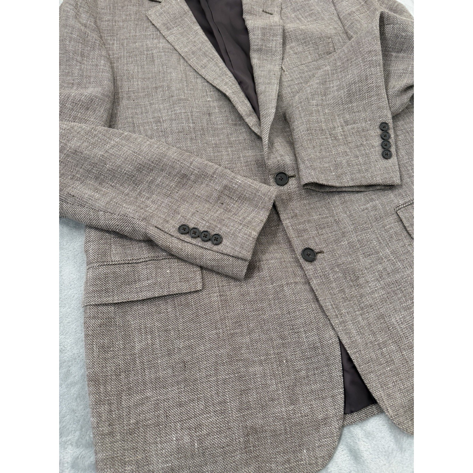 Brooks Brothers Regent Drago Blazer Men 46l Brown Linen Wool Birdseye Sport Coat